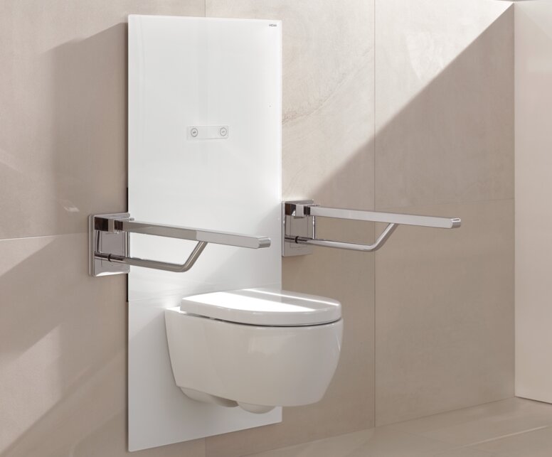 Module WC réglable en hauteur avec barre d'appui rabattable