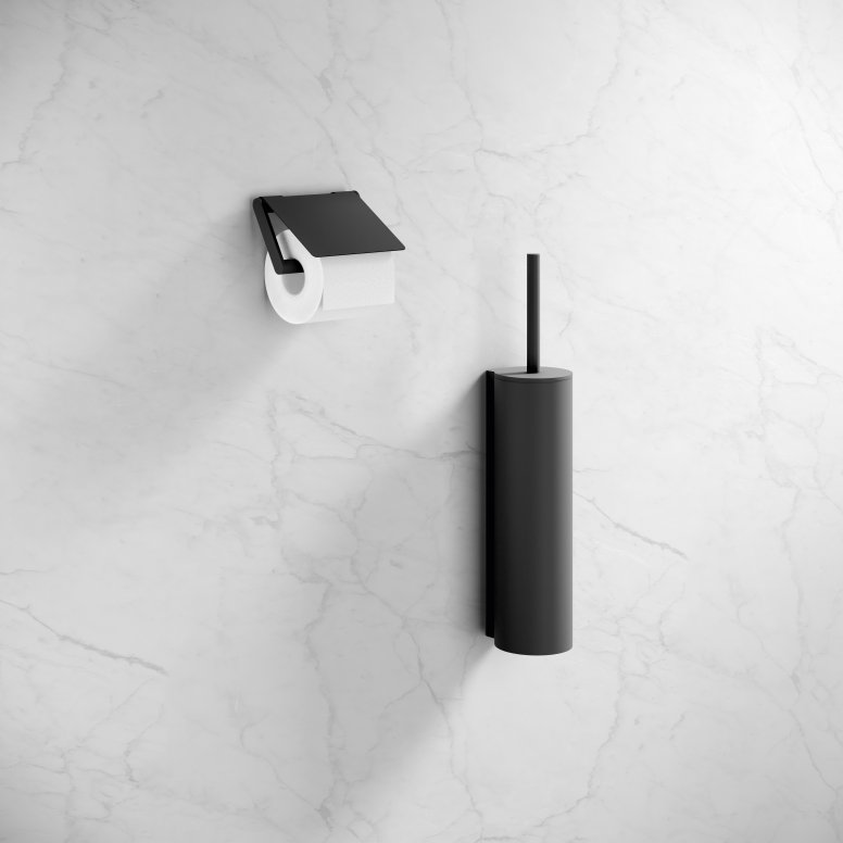 Toilet roll holder and toilet brush set in black