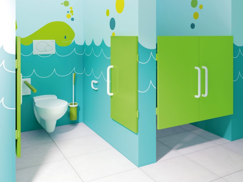 WC sans barrière pour enfants en bleu-vert