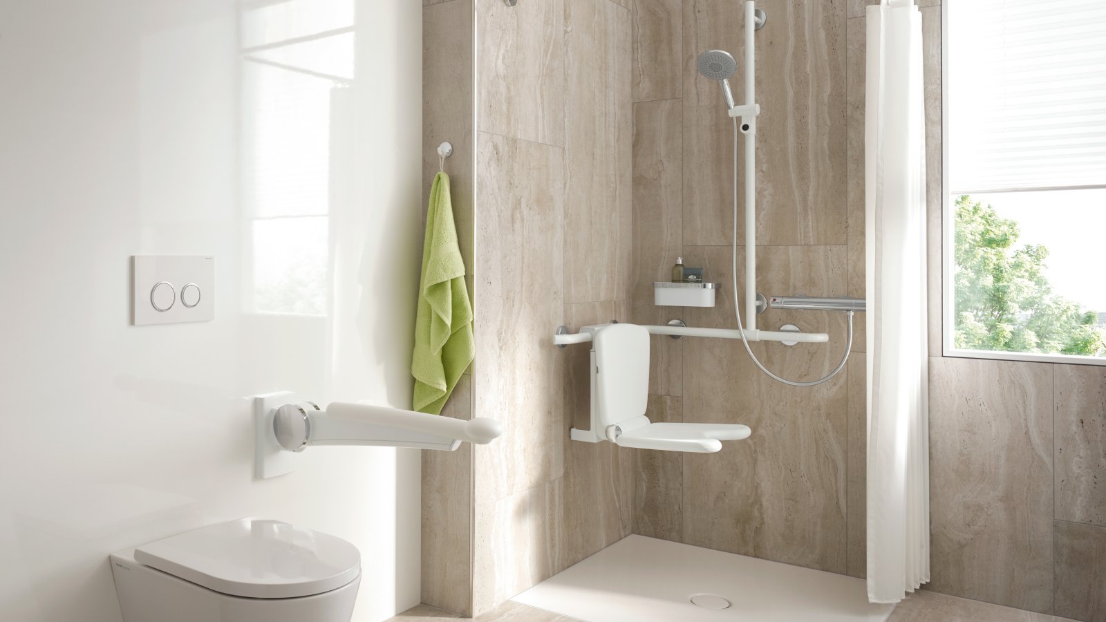 Barrier-free bathroom with shower area and WC Series 802