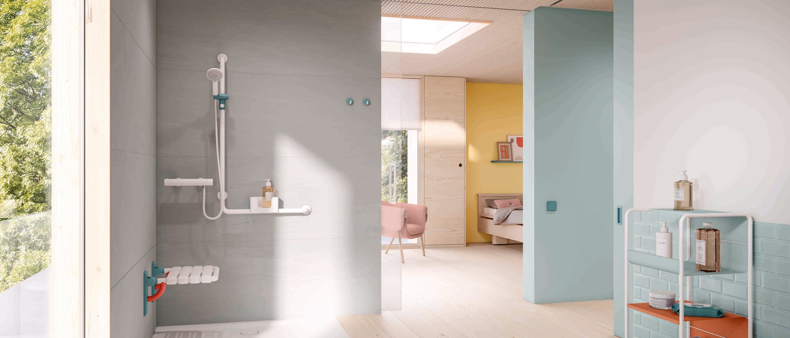 Espace douche accessible d'une chambre de patient